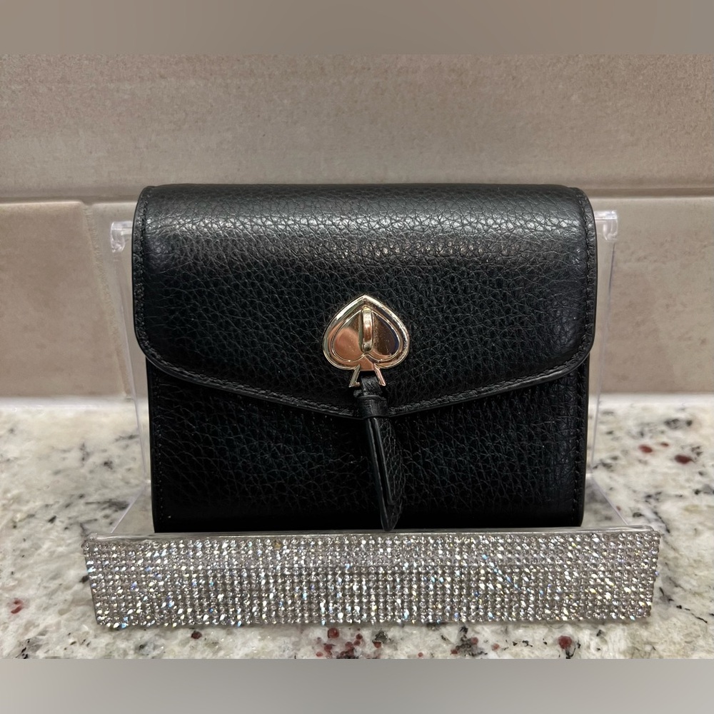 Kate Spade Marti Compact Flap Wallet Pebbled Leather In Black